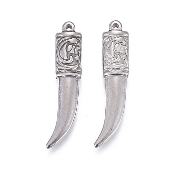 304 Stainless Steel Pendants,  Scabbard/Tusk Shape, Stainless Steel Color, 31x7x4mm, Hole: 1.4mm