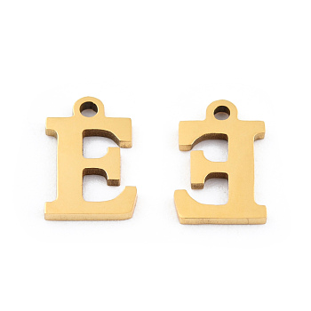 201 Stainless Steel Charms, Alphabet, Letter.E, 9x6x1mm, Hole: 1mm