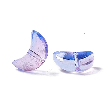 Electroplate Transparent Glass Bead, with Gold Foil, Crescent Moon, Lilac, 9x14x6mm, Hole: 1.2mm