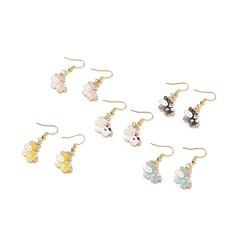 Alloy Enamel Cow Dangle Earrings, Gold Plated 304 Stainless Steel Jewelry for Women, Mixed Color, 40mm, Pin: 0.6mm