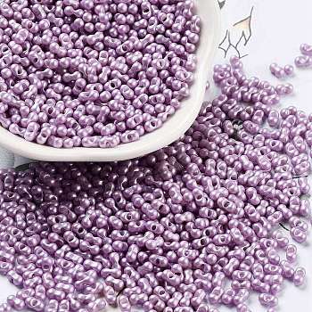 Opaque Colours Glass Seed Beads, Peanut, Medium Purple, 2x4x2mm, Hole: 0.8mm, about 45000pcs/pound