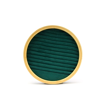 Velvet & Bamboo Jewelry Display Tray, Jewelry Organizer Holder for Necklace Rings Pendants Storage, Round, Green, 30x4.5cm