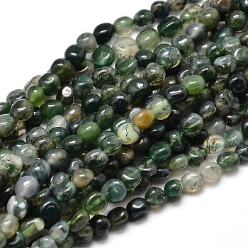 Natural Moss Agate Nuggets Beads Strands, Tumbled Stone, 5~10x6~7x3~7mm, hole: 1mm, about 14.9 inch~15.7 inch