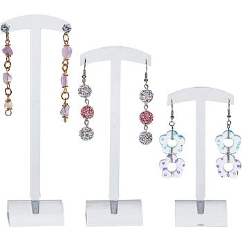 3 Sizes Transparent Acrylic T-Bar Riser Earring Display Stands, Earring Holder with Arch Base, Clear, Finish Holder: 4x3x10.4~14.7cm, about 1 size/pc, 3pcs/set