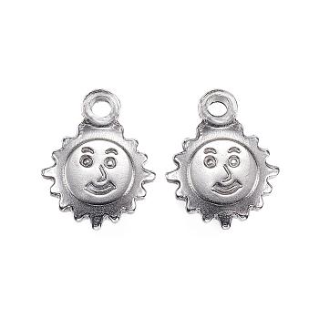 304 Stainless Steel Charms, Sun, Stainless Steel Color, 15.5x12.5x2.5mm, Hole: 2mm