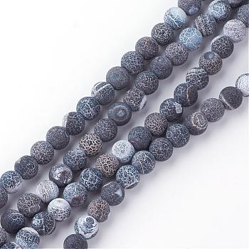 Natural Fire Crackle Agate Bead Strands, Frosted, Dyed, Round, Gray, 6mm, Hole: 1.5mm, about 63pcs/strand, 15.7 inch
