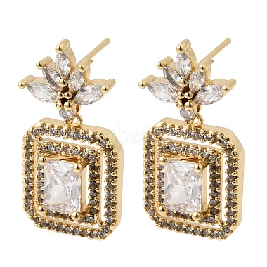 Rectangle Brass Micro Pave Clear Cubic Zirconia Dangle Stud Earrings(EJEW-L311-03G)-4
