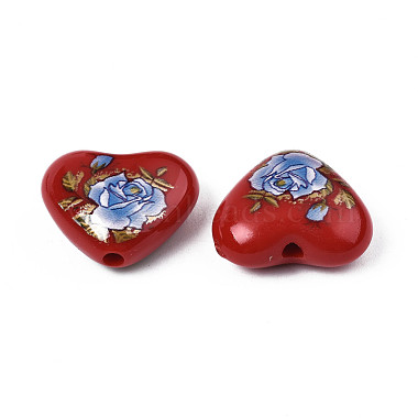 Flower Printed Opaque Acrylic Heart Beads(SACR-S305-28-I02)-3