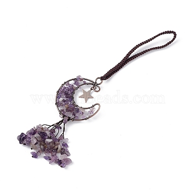 Natural Amethyst Moon with Chips Tassel Pendant Decorations(G-L524-07R-B05)-2