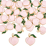 Light Gold Plated Alloy Enamel Pendants, Peach, Pearl Pink, 17x16.5x1.5mm, Hole: 1.4mm, 50pcs/box(ENAM-SC0002-75)
