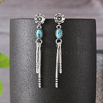 Alloy and Synthetic Turquoise Stud Earrings, Flower, Antique Silver, 50x5mm(FS-WG2C5AC-01)