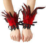 Polyester Oversleeves, Layer Lace Wristband, Halloween Feather Cuffs for Women, Red, 243x170mm(AJEW-WH20011-77C)