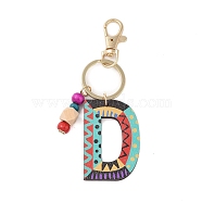 Wood Keychain, with Dye & Iron Key Ring, Letter D, 11.6~12.1cm(KEYC-S256-01D)