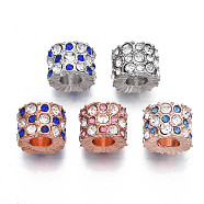 Rack Plating Alloy European Beads, Large Hole Beads, with Rhinestone, Cadmium Free & Nickel Free & Lead Free, Column, Platinum & Rose Gold, Mixed Color, 11.5x9mm, Hole: 5mm(MPDL-N039-078)