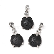 Natural Lava Rock Pendants, with Platinum Tone Brass Findings, Cadmium Free & Lead Free, Teardrop, 34x17x8mm, Hole: 7mm(G-M385-05P-A)