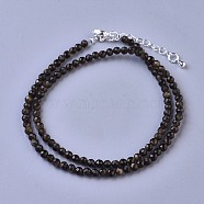 Natural Golden Sheen Obsidian Beaded Necklaces, with Brass Lobster Claw Clasps, Faceted Round Beads, 16.5 inch~16.7 inch(42~42.5cm)x2mm(NJEW-K114-A-A19)