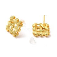 Brass Woven Rhombus Stud Earrings with 925 Sterling Silver Pins for Women, Golden, 16x16mm, Pin: 0.7mm(EJEW-F292-01G)
