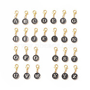 26Pcs Black Flat Round with Letter Alloy Enamel Charms Pendant Decorations, with Alloy Lobster Claw Clasps, Golden, Letter A~Z, 2.7cm(HJEW-JM00861)