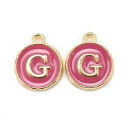 Golden Plated Alloy Enamel Charms, Cadmium Free & Lead Free, Enamelled Sequins, Flat Round with Letter, Camellia, Letter.G, 14x12x2mm, Hole: 1.5mm(ENAM-S118-08G)