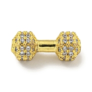 Brass Micro Pave Clear Cubic Zirconia Beads, Dumbbell, Real 18K Gold Plated, 6.5x16.5x3.5mm, Hole: 1.8mm(KK-G493-34A-G02)