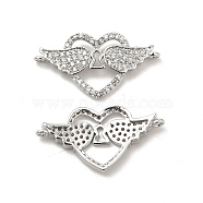Brass Micro Pave Clear Cubic Zirconia Connector Charms, Heart Links with Wing, Platinum, 14.3x27.3x3.5mm, Hole: 1.2mm(KK-E068-VB343)