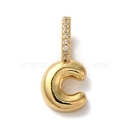 Brass Micro Pave Cubic Zirconia Pendants, Lead Free & Cadmium Free, Long-Lasting Plated Letter C, 18x9x9mm, Hole: 5mm(KK-K345-13C-G)