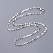Brass Cable Chain Fine Necklaces, with Lobster Claw Clasps, Silver Color Plated, 16 inch, 2mm(NJEW-BB10869-16)