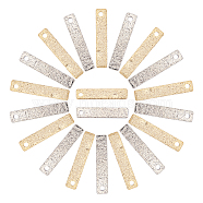 40Pcs 2 Colors Brass Charms, Long-Lasting Plated, Textured, Rectangle, Mixed Color, 15x3x1mm, Hole: 1mm, 20pcs/color(KK-FH0002-41)