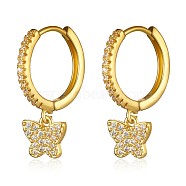 Clear Cubic Zirconia Butterfly Dangle Hoop Earrings, Brass Jewelry for Women, Golden, 17.88mm(JE924A)
