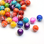 Spray Painted Drawbench Acrylic Round Beads, Mixed Color, 10mm, Hole: 2mm(X-ACRP-S657-10mm-M)