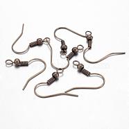 Brass Earring Hooks, French Hooks with Coil and Ball and Horizontal Loop, Antique Bronze, 18mm(KK-Q361-AB)