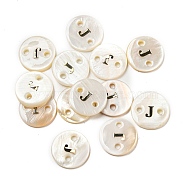 Freshwater Shell Buttons, Flat Round , Letter J, 12x2mm, Hole: 1.6mm(BUTT-Z001-01J)