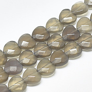 Natural Grey Agate Beads Strands, Faceted, Heart, 10x10x5mm, Hole: 1.2mm, about 20pcs/strand, 7.4 inch(G-S357-E01-08)