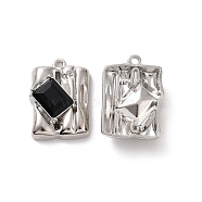 Rack Plating Alloy Glass Pendants, Cadmium Free & Lead Free & Nickle Free, Platinum Tone Rectangle Charms, Black, 20x14x5mm, Hole: 1.2mm(FIND-I037-07P-03)