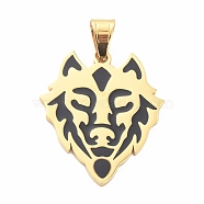 Ion Plating(IP) 304 Stainless Steel Pendants, with Enamel, Tiger Head, Black, Golden, 40x34x2mm, Hole: 5x8mm(STAS-F273-01G)
