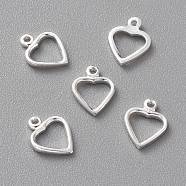 Brass Charms, Long-Lasting Plated, Heart, 925 Sterling Silver Plated, 7.5x6x1mm, Hole: 0.7mm(KK-L205-11S-B)