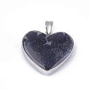 Synthetic Blue Goldstone Pendants, with Glass and 304 Stainless Steel Findings, Heart, Stainless Steel Color, 19x21x6mm, Hole: 3x5.5mm(STAS-T043-01F)