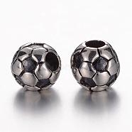 304 Stainless Steel European Beads, FootBall/Soccer Ball, Stainless Steel Color, 12.5x12mm, Hole: 5mm(CPDL-D030-97)