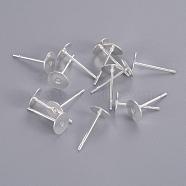 Stud Earring Settings, Lead Free and Cadmium Free, Brass Head and Stainless Steel Pin, Silver Color Plated, Tray: 6mm, Pin: 12mm(KK-C2896-S-1)