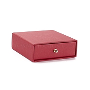 Square Paper Drawer Jewelry Set Box, with Brass Rivet, for Earring, Ring and Necklace Gifts Packaging, Indian Red, 10x10x3~3.2cm(CON-C011-03B-02)