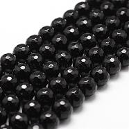 Natural Black Onyx Beads Strands, Grade A, Faceted, Round, 6mm, Hole: 1mm, about 61pcs/strand, 14.9 inch~15.1 inch(G-D840-22-6mm)