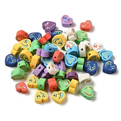 Handmade Polymer Clay Beads, Heart, Mixed Color, 10.5x10x4.5mm, Hole: 1.8mm(CLAY-Z001-12)