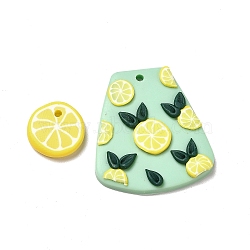 Handmade Polymer Clay Pendants Sets, Lemon & Trapezoid with Lemon Slices Charm, Mixed Color, 31.5x29x4.5mm, Hole: 2mm, 2pcs/set(CLAY-B003-10)