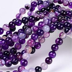 Natural Striped Agate/Banded Agate Beads, Dyed, Round, Purple, Size: about 6mm in diameter, hole: 1mm, 63pcs/strand, 15.5 inch(AGAT-6D-4)