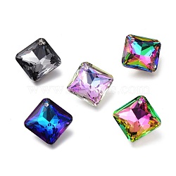 Glass Rhinestone Pendants, Back Plated, Faceted, Square/Rhombus, Mixed Color, 11.5x11.5x5mm, Hole: 1.2mm(X-RGLA-A024-D03-M1)