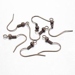 Brass Earring Hooks, French Hooks with Coil and Ball and Horizontal Loop, Antique Bronze, 18mm(KK-Q361-AB)