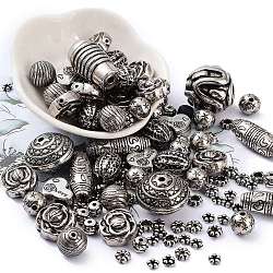 CCB Plastic Beads, Mixed Shapes, Antique Silver, 6~31x7~18mm, Hole: 2mm(M-PABS001Y-AS)