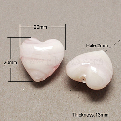 Handmade Lampwork Beads, Pearlized, Heart, Pink, 20x20x13mm, Hole: 2mm(X-LAMP-R102-11)