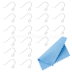 10 Pair 925 Sterling Silver Earring Hooks, Shepherd's Hook Ear Wire, with 1Pc Cloth and 50Pcs Plastic Ear Nuts, Silver, 17x10mm, Hole: 1.5mm, 24 Gauge, Pin: 0.5mm(STER-DC0001-30)