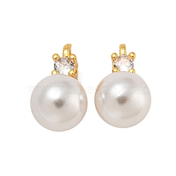 Brass Micro Pave Cubic Zirconia Charms, with ABS Plastic Pearl, Round, Real 18K Gold Plated, 13.5x7.5x9mm, Hole: 1.2mm(KK-U036-03G)